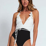 Palma Fleur | 3D Floral Halter Wrap One Piece Swimsuit