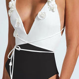 Palma Fleur | 3D Floral Halter Wrap One Piece Swimsuit