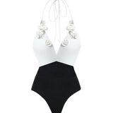 Palma Fleur | 3D Floral Halter Wrap One Piece Swimsuit