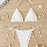 Coral Drift | Textured Shell Tie Triangle Bikini Set