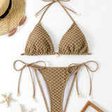 Coral Drift | Textured Shell Tie Triangle Bikini Set