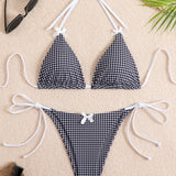Cherry Picnic | Gingham Tie Triangle Bikini Set