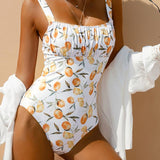 Citrina | Square Neck Citrus Print One Piece Swimsuit