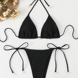 Coral Drift | Textured Shell Tie Triangle Bikini Set