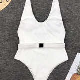 Capri Coast | Belted Ribbed Square Neck One Piece Swimsuit