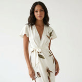 Verdelle | Leaf Print V Neck Summer Dress