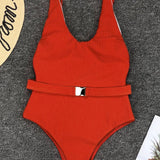 Capri Coast | Belted Ribbed Square Neck One Piece Swimsuit