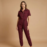 Solenne Marceau | Collared Tie Waist Jumpsuit