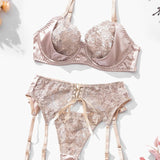 Powder Muse | Satin Lace Three Piece Lingerie Set