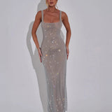 Alessia | Rhinestone Illusion Maxi Dress