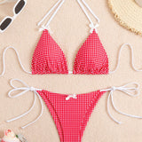 Cherry Picnic | Gingham Tie Triangle Bikini Set