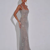 Alessia | Rhinestone Illusion Maxi Dress