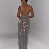 Alessia | Rhinestone Illusion Maxi Dress