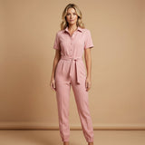Solenne Marceau | Collared Tie Waist Jumpsuit