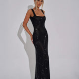 Alessia | Rhinestone Illusion Maxi Dress