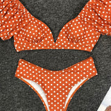Rouge Riviera | Polka Dot Puff Sleeve High Waist Bikini Set
