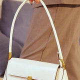 Élégance Rue | Structured Leather Shoulder Bag with Gold Hardware