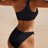 Josephine Sol | One Shoulder Textured High Cut Bikini Set