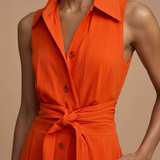 Elmiora | Sleeveless Jumpsuit Collar Button Front Tie Waist Wide Leg