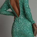 Élysiane | Glitter Open Back Winter Evening Dress