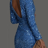 Élysiane | Glitter Open Back Winter Evening Dress