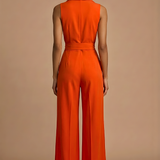 Elmiora | Sleeveless Jumpsuit Collar Button Front Tie Waist Wide Leg