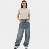 Zarelle | Oversized Denim Pants Double Waistband Wide Leg