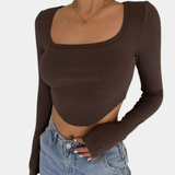 Lioré | Rib Knit Crop Top V Neck Hollow Detail