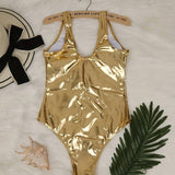 Eva | Metallic Deep V High Leg One Piece Swimsuit