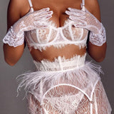 Feather Étoile | Lace Lingerie Set with Gloves