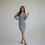 Veloura Season | V Neck Knit Long Sleeve Mini Dress