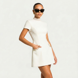 Perlisse | Pearl Trim Mini Dress Short Sleeve Tailored Fit