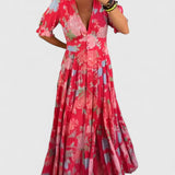 Rosalyn | Romantic Floral V-Neck Dress Pocket Elegance