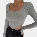 Lioré | Rib Knit Crop Top V Neck Hollow Detail