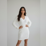 Veloura Season | V Neck Knit Long Sleeve Mini Dress