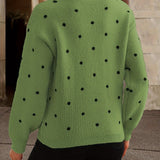 Dotelle | Polka Dot Knit Sweater Crew Neck Long Sleeves