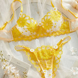 Sunlace Daisy | Embroidered Mesh Underwire Lingerie Set
