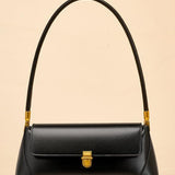 Élégance Rue | Structured Leather Shoulder Bag with Gold Hardware