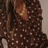 Celestia Monroe | Polka Dot Ruffle Blouse