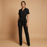 Solenne Marceau | Collared Tie Waist Jumpsuit