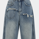 Zarelle | Oversized Denim Pants Double Waistband Wide Leg