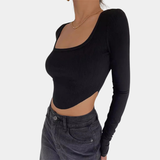 Lioré | Rib Knit Crop Top V Neck Hollow Detail