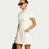 Perlisse | Pearl Trim Mini Dress Short Sleeve Tailored Fit