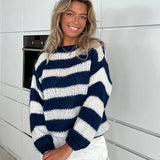 Coastal Ease | Off Shoulder Striped Knit Sweater