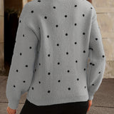 Dotelle | Polka Dot Knit Sweater Crew Neck Long Sleeves