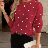 Dotelle | Polka Dot Knit Sweater Crew Neck Long Sleeves