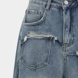 Zarelle | Oversized Denim Pants Double Waistband Wide Leg
