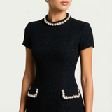 Perlisse | Pearl Trim Mini Dress Short Sleeve Tailored Fit