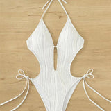 Thalisse | Halter Cutout Textured One Piece Swimsuit