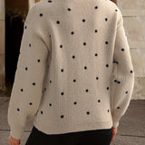 Dotelle | Polka Dot Knit Sweater Crew Neck Long Sleeves